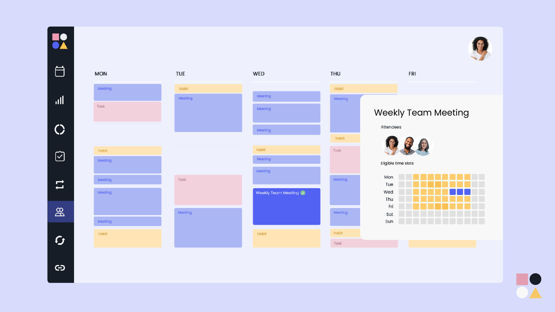 Reclaim weekly calendar with an expanded team-meeting schedule